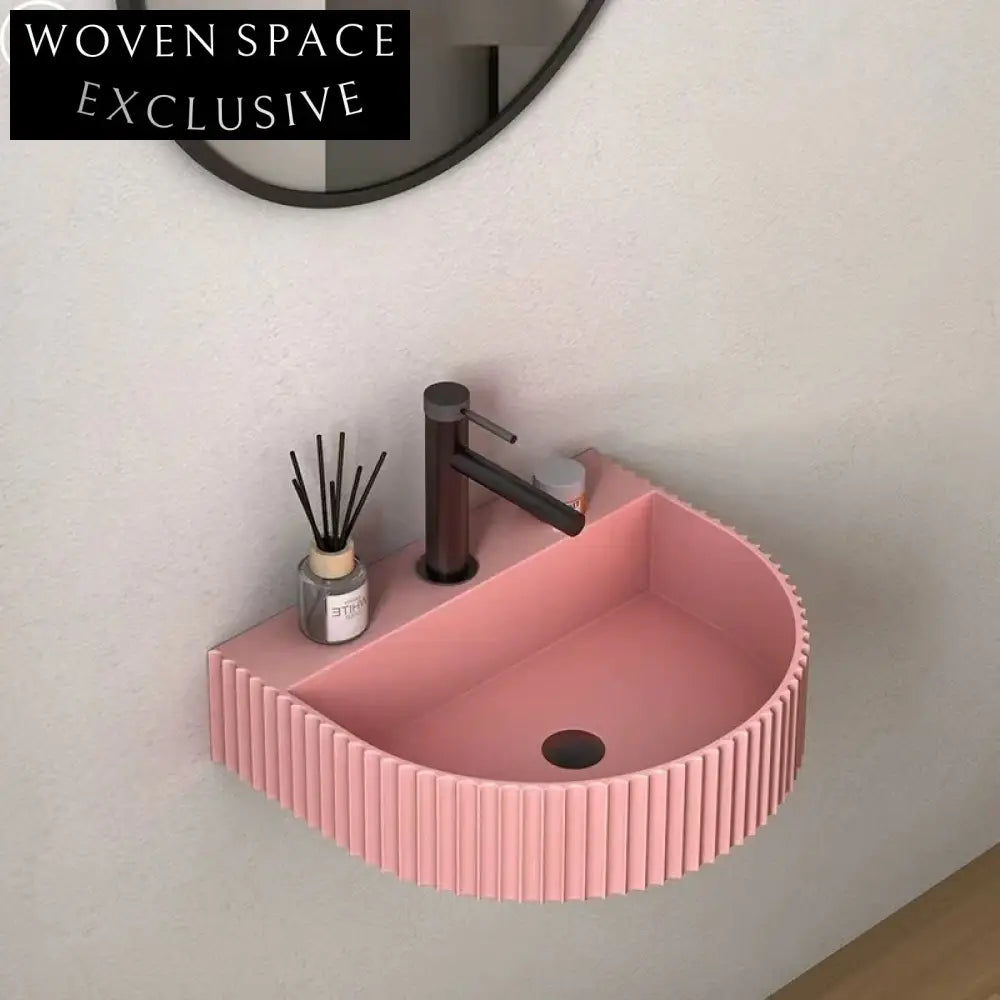 Contemporary Wall Hung Artificial Stone Bathroom Sink Basin with Grooves