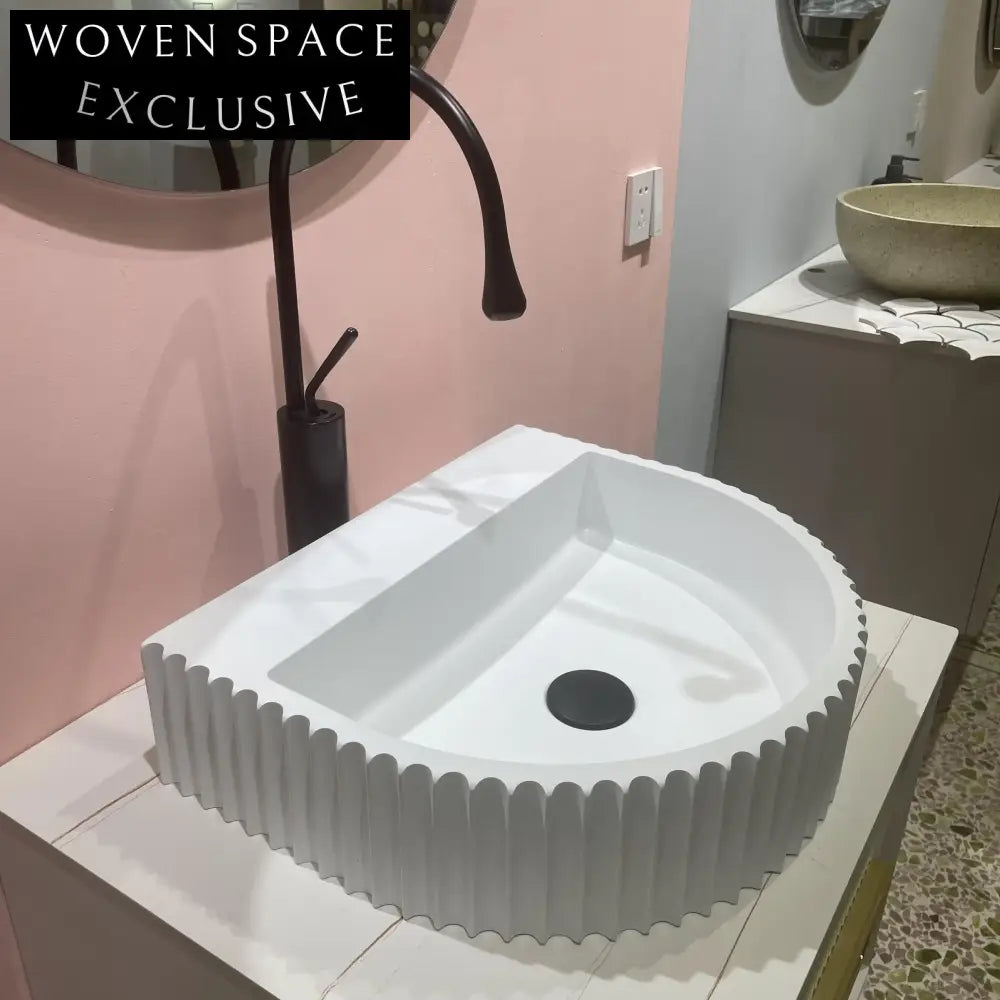 Contemporary Wall Hung Artificial Stone Bathroom Sink Basin with Grooves