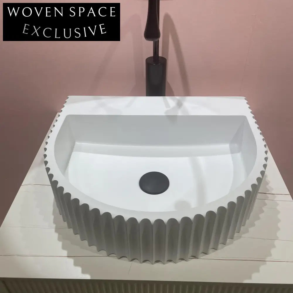 Contemporary Wall Hung Artificial Stone Bathroom Sink Basin with Grooves