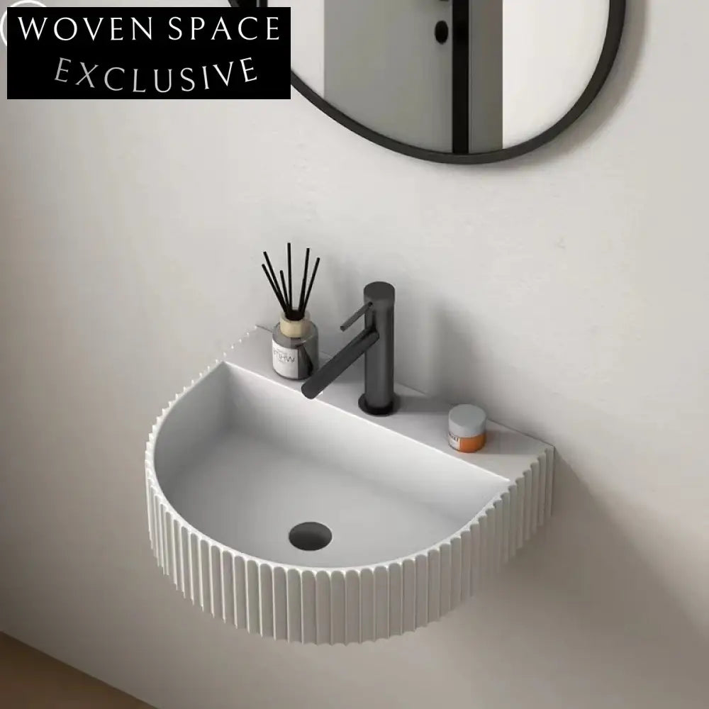 Contemporary Wall Hung Artificial Stone Bathroom Sink Basin with Grooves