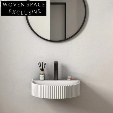 Contemporary Wall Hung Artificial Stone Bathroom Sink Basin with Grooves