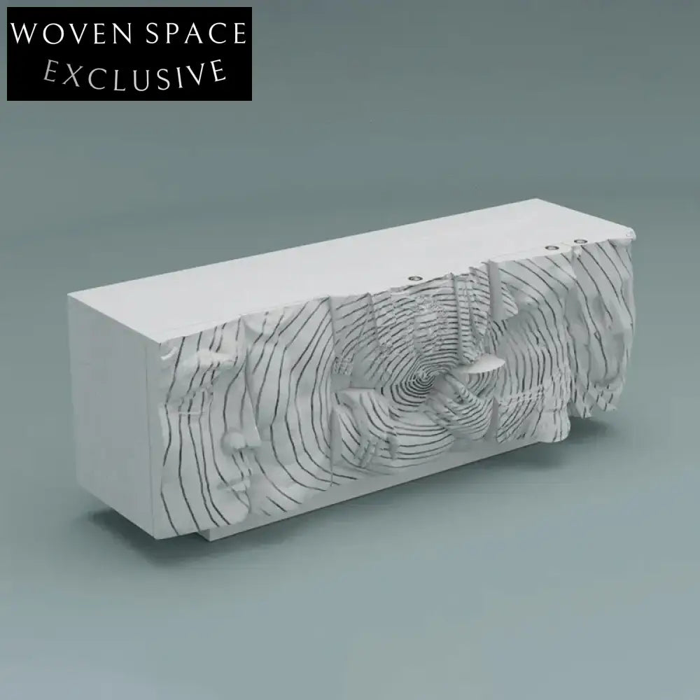 Contemporary Wood Console Table with Sculptural Design and Storage Cabinet