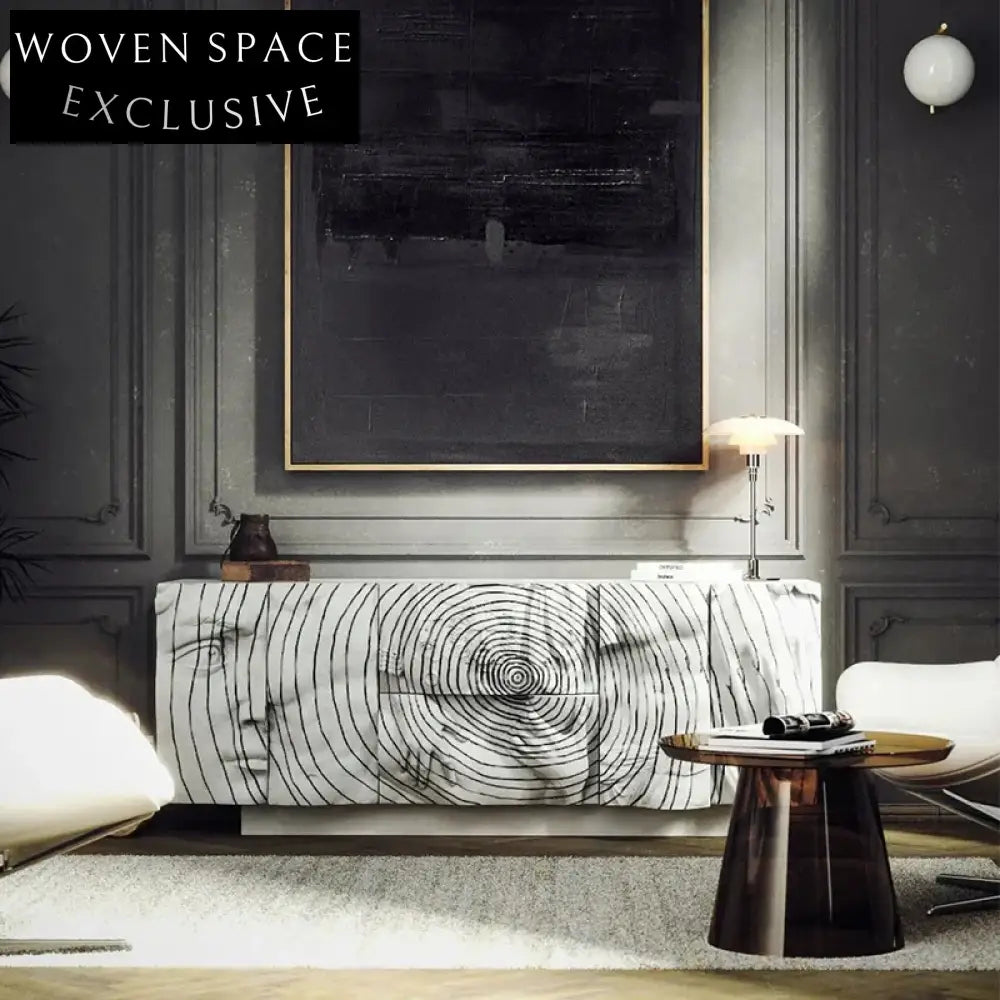 Contemporary Wood Console Table with Sculptural Design and Storage Cabinet