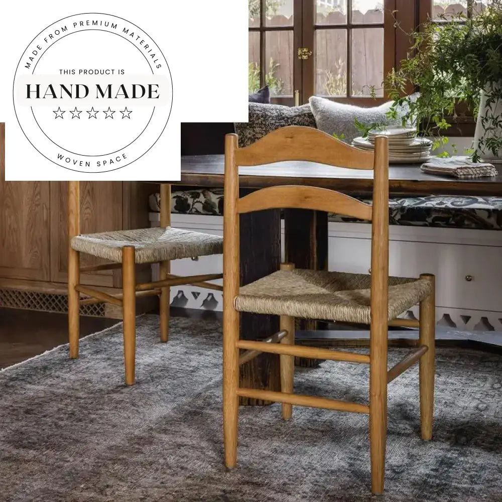 Contemporary Wooden Dining Chair with Woven Rope Back for Kitchen & Hotel