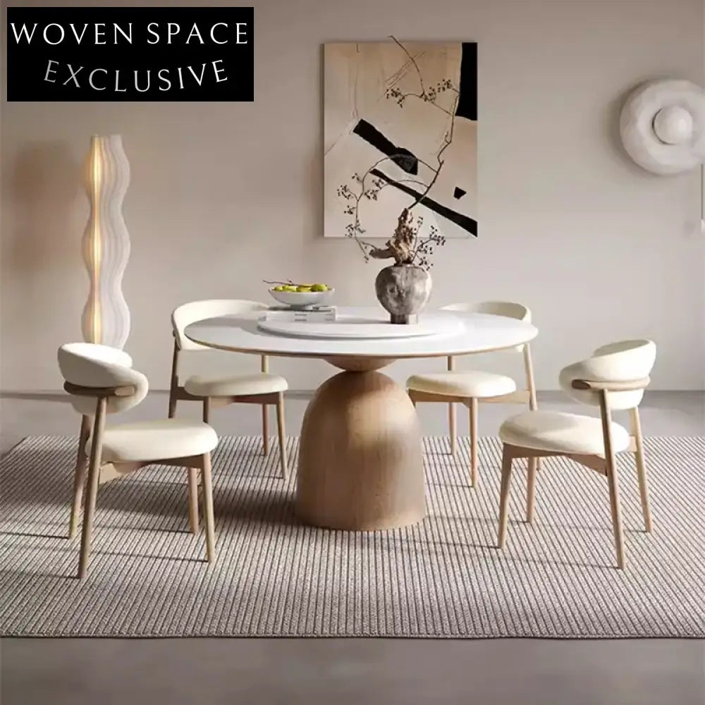 Contemporary Wooden Rotating Round Dining Table for 8