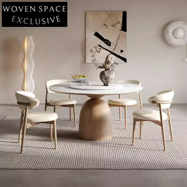 Contemporary Wooden Rotating Round Dining Table for 8