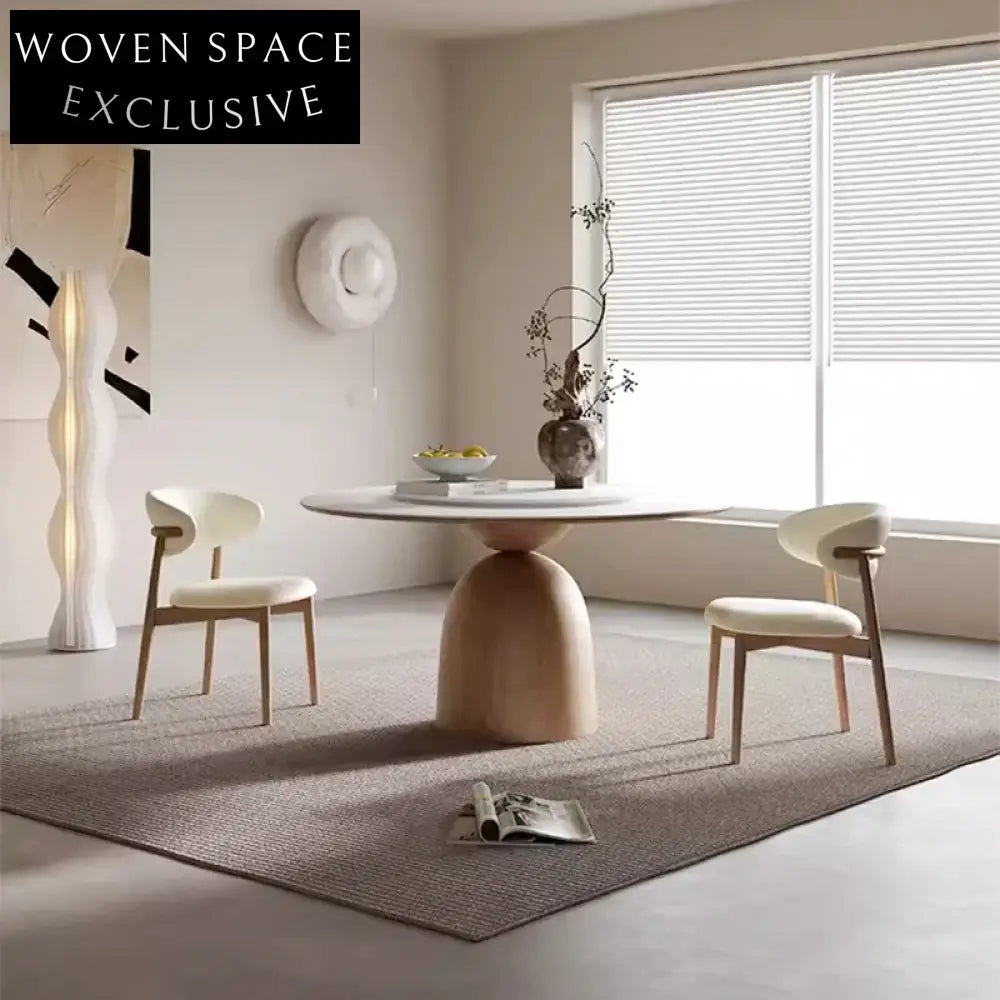 Contemporary Wooden Rotating Round Dining Table for 8