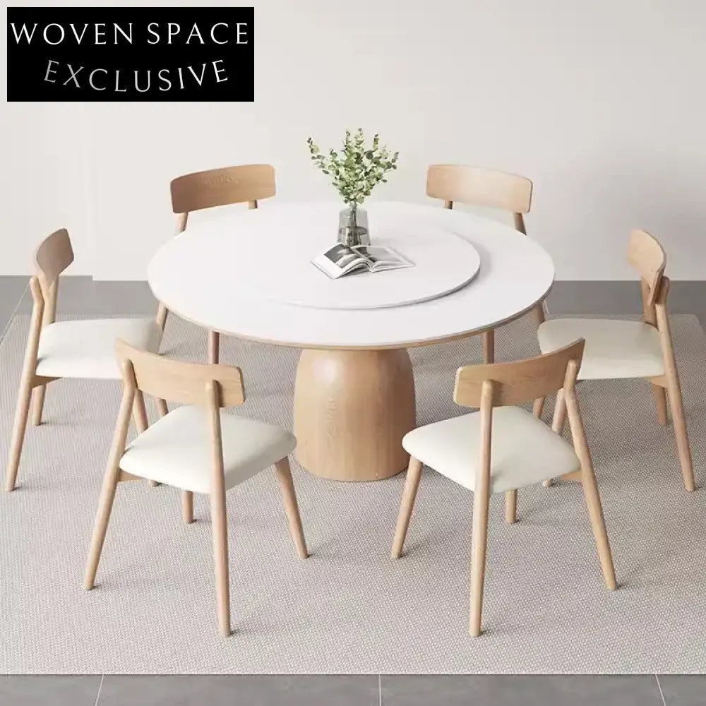 Contemporary Wooden Rotating Round Dining Table for 8
