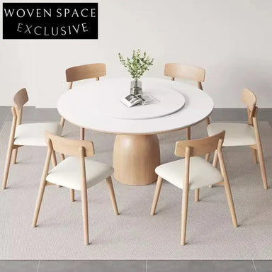 Contemporary Wooden Rotating Round Dining Table for 8