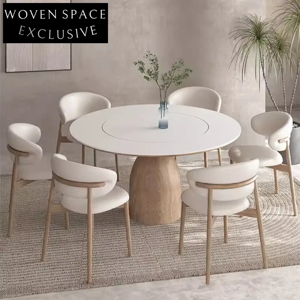 Contemporary Wooden Rotating Round Dining Table for 8