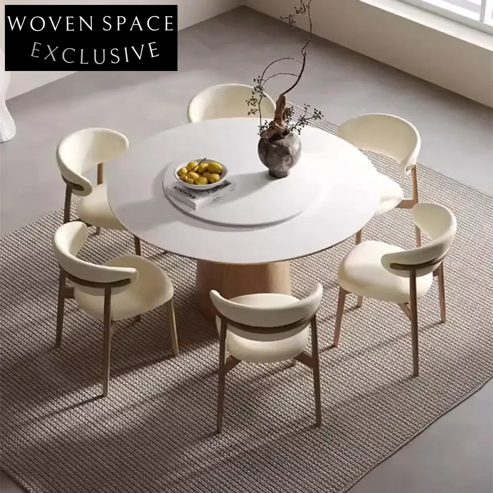 Contemporary Wooden Rotating Round Dining Table for 8