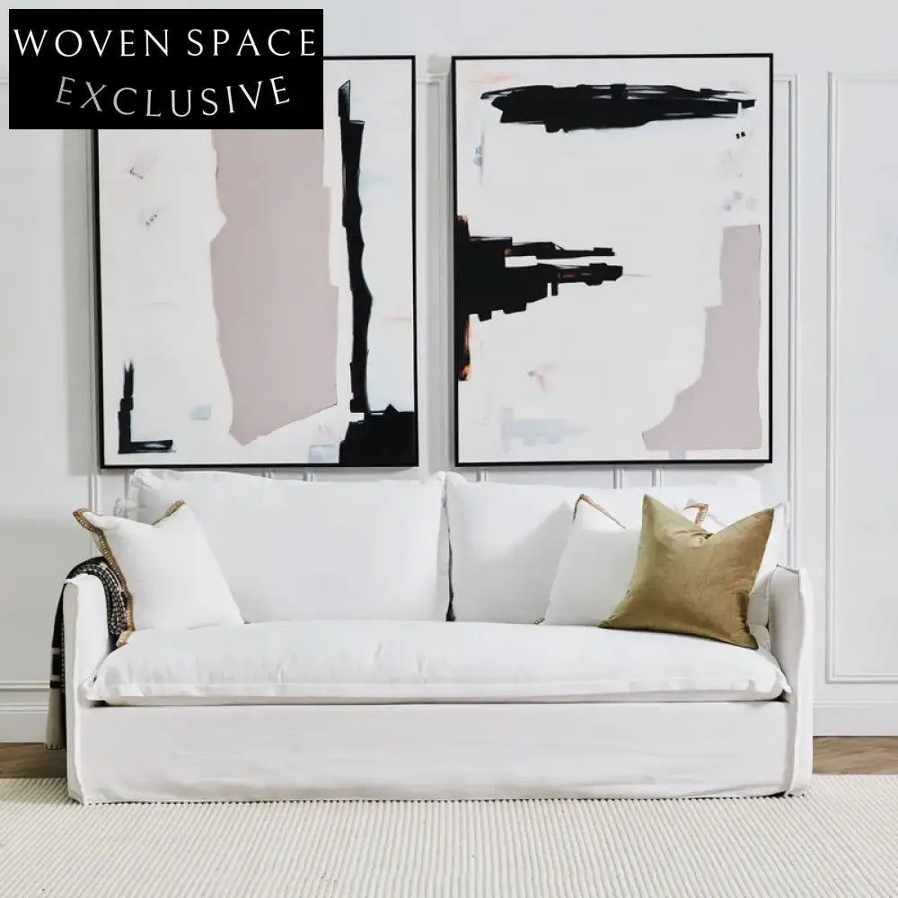 Cove 3 Seater Slip Cover Sofa - White Linen Stool