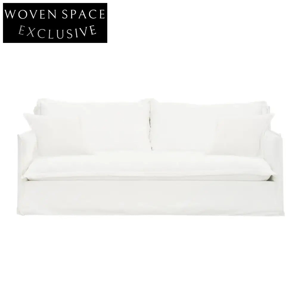 Cove 3 Seater Slip Cover Sofa - White Linen Stool