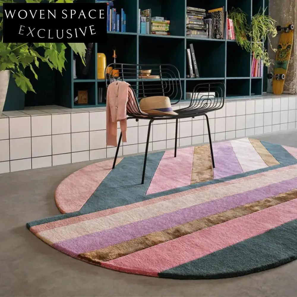 Coze Elegant Modern Pink Stripe Geometric Polyester Area Rug for Living Room