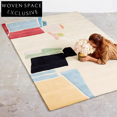 COZE French Style Hand-Tufted Geometric Area Rug Colorful Modern Bedroom