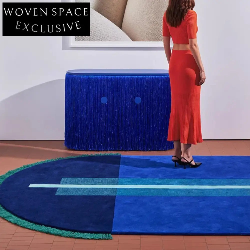 Coze Modern Irregular Blue Polyester Area Rug, 0.5-inch Thick, Geometric Style