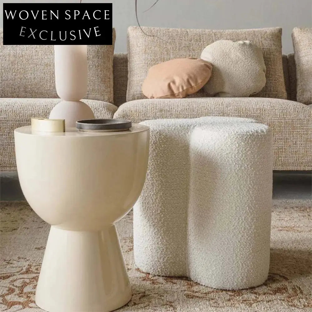 Cozy Boucle Fabric Round Ottoman: Plush Teddy Dressing Stool for Home