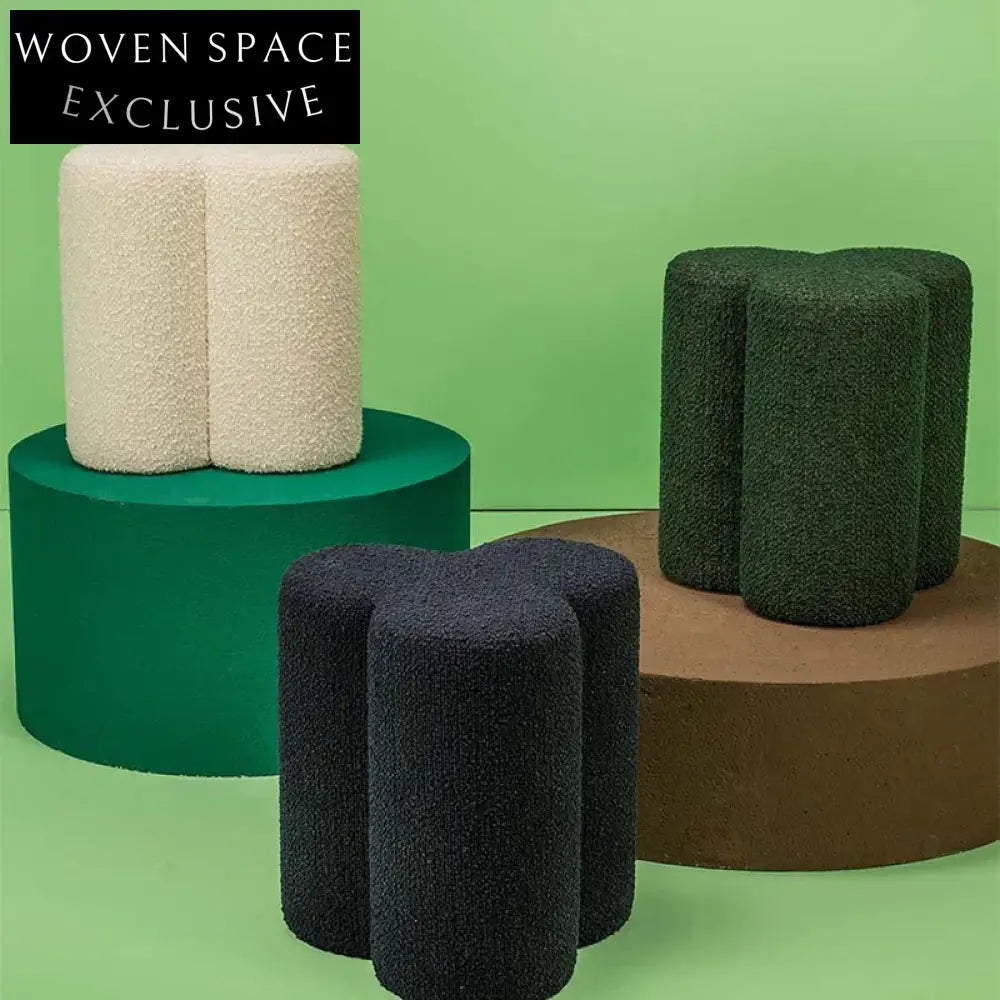 Cozy Boucle Fabric Round Ottoman: Plush Teddy Dressing Stool for Home