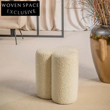 Cozy Boucle Fabric Round Ottoman: Plush Teddy Dressing Stool for Home