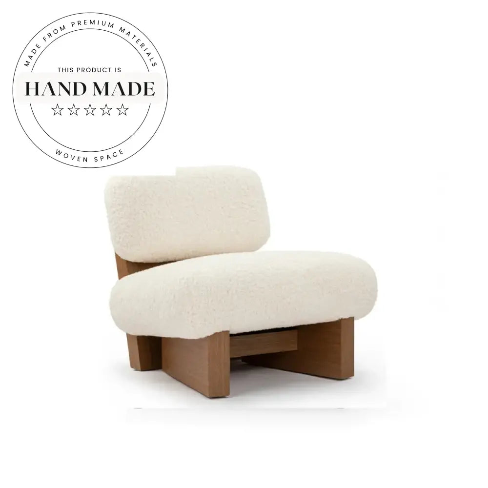 Cozy Boucle Fabric Single Recliner Lounge Chair with White Wooden Base