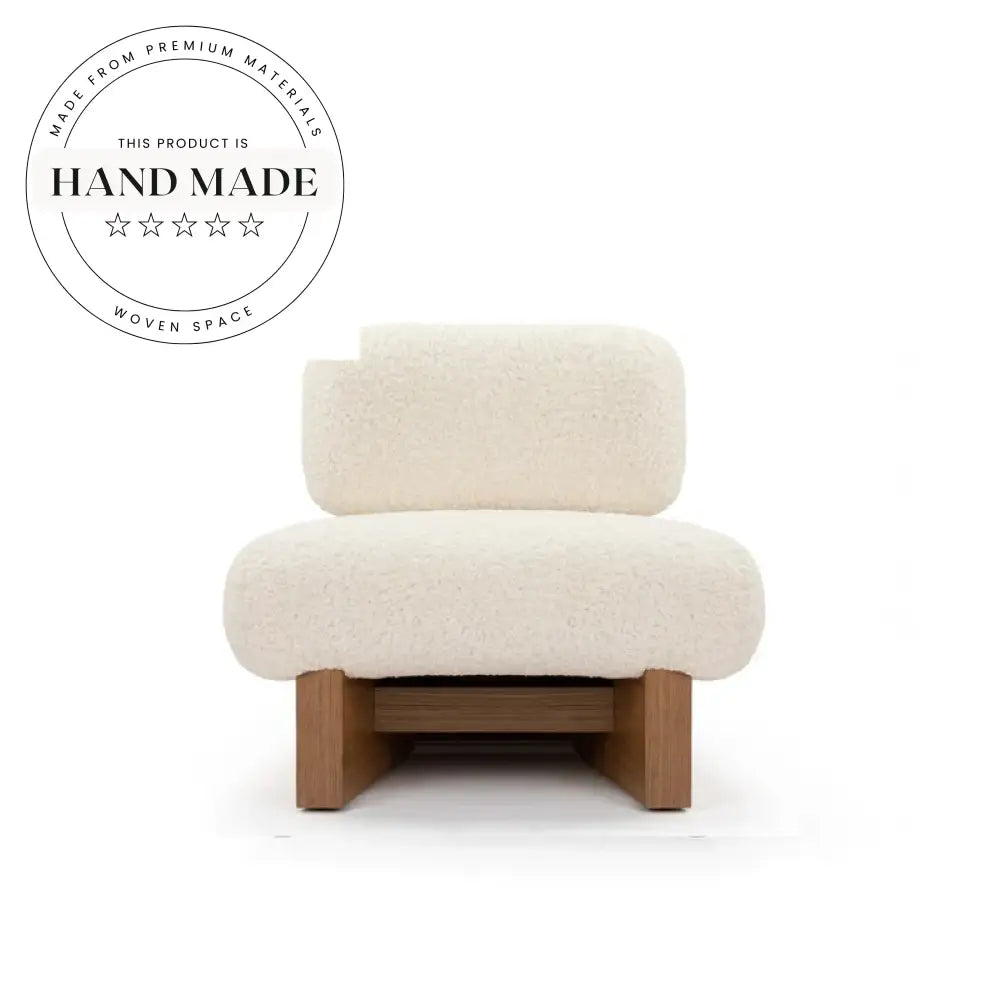 Cozy Boucle Fabric Single Recliner Lounge Chair with White Wooden Base