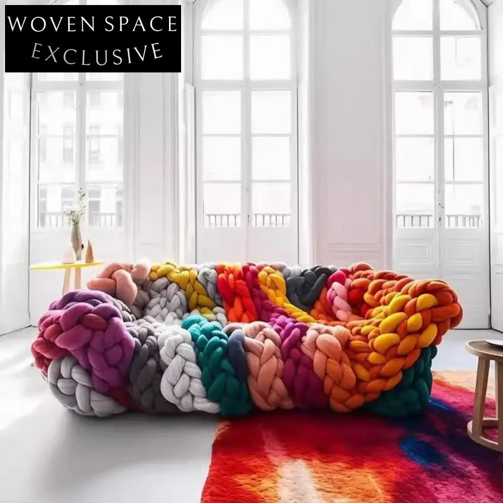 Cozy Colorful Sectional Sofa, Solid Wood Frame, Velvet Braided Living Room Set