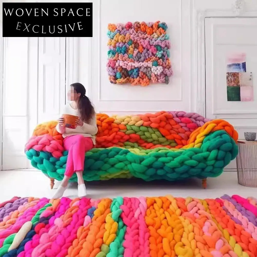 Cozy Colorful Sectional Sofa, Solid Wood Frame, Velvet Braided Living Room Set