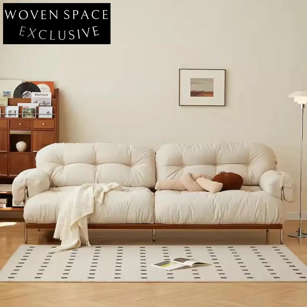 Cozy Feather Chesterfield Sofa with Metal Frame, Minimalist Sectional Fabric Floor Design