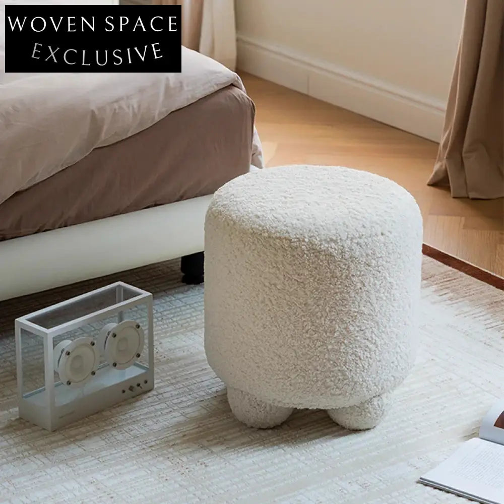 Cozy Nordic Boucle Fabric Round Ottoman Stool for Living Room Decor
