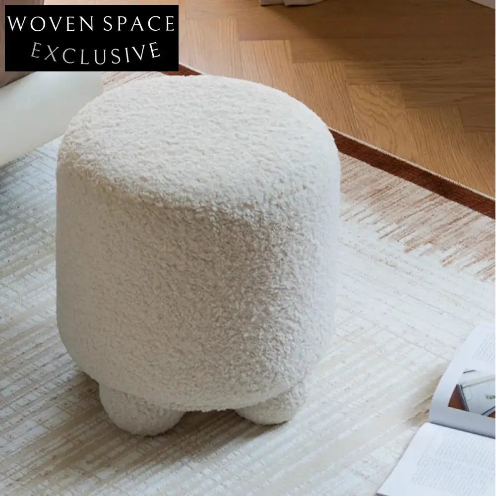 Cozy Nordic Boucle Fabric Round Ottoman Stool for Living Room Decor