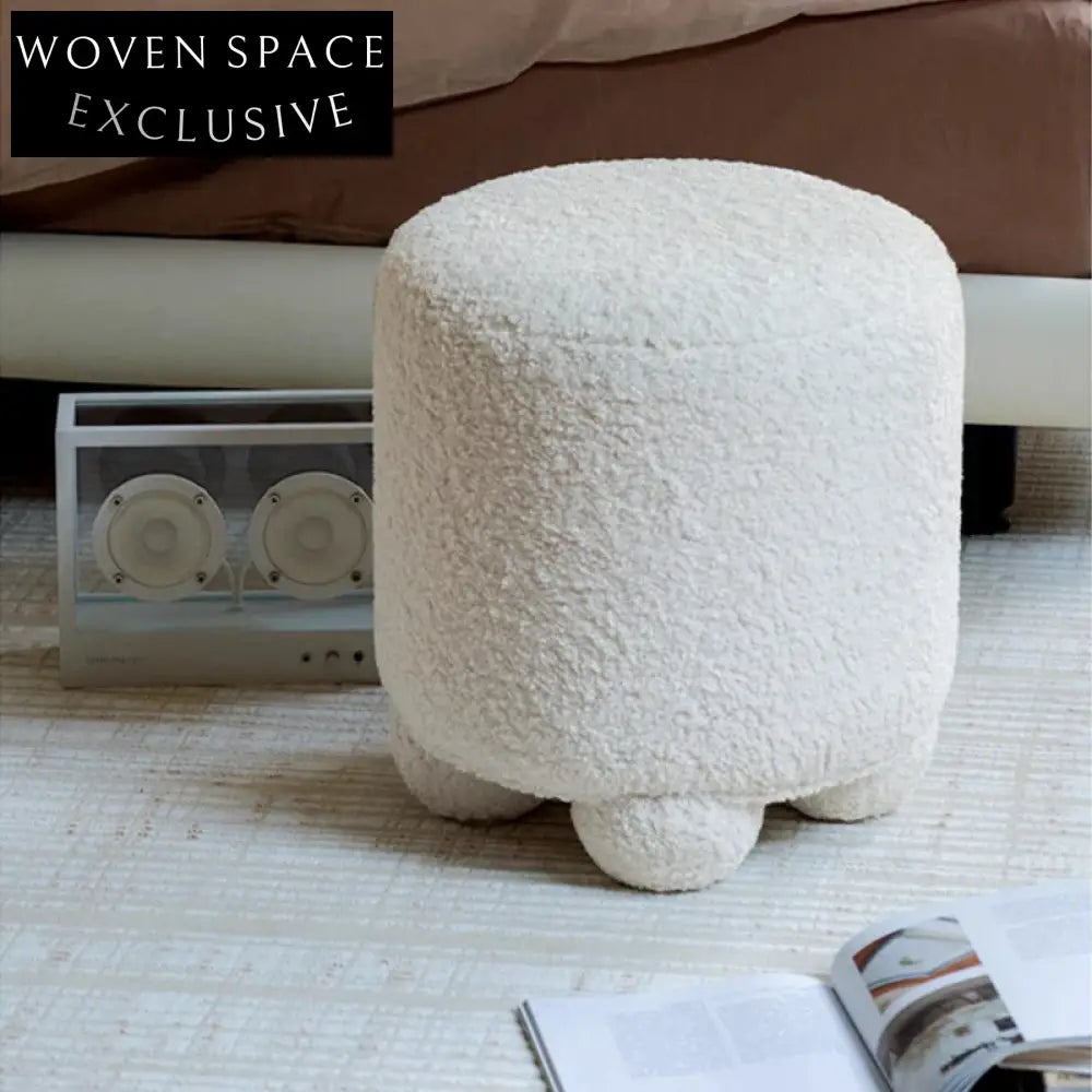 Cozy Nordic Boucle Fabric Round Ottoman Stool for Living Room Decor