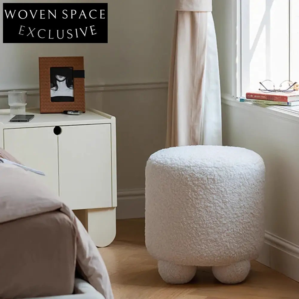 Cozy Nordic Boucle Fabric Round Ottoman Stool for Living Room Decor