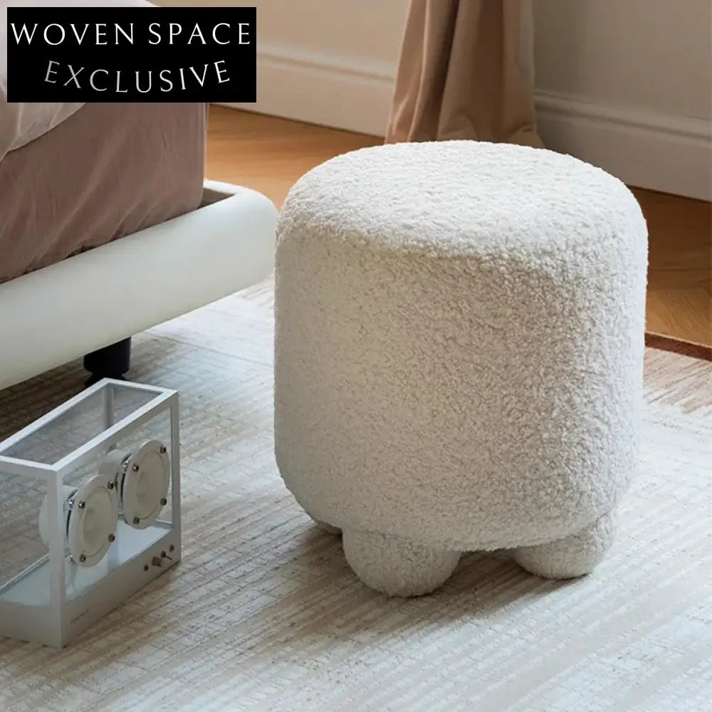 Cozy Nordic Boucle Fabric Round Ottoman Stool for Living Room Decor