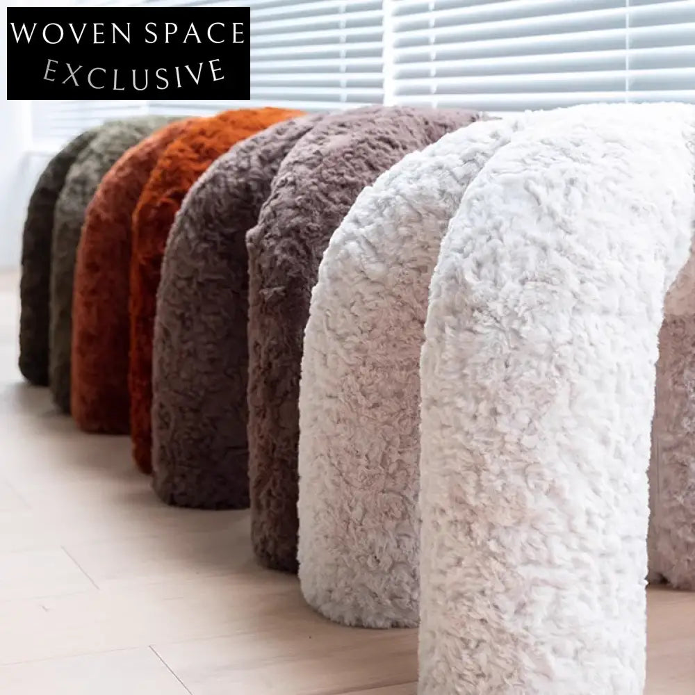 Cozy Nordic Faux Rabbit Fur Round Ottoman Stool - Plush Seating Accent