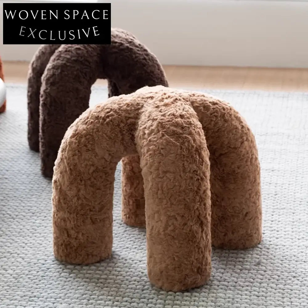 Cozy Nordic Faux Rabbit Fur Round Ottoman Stool - Plush Seating Accent