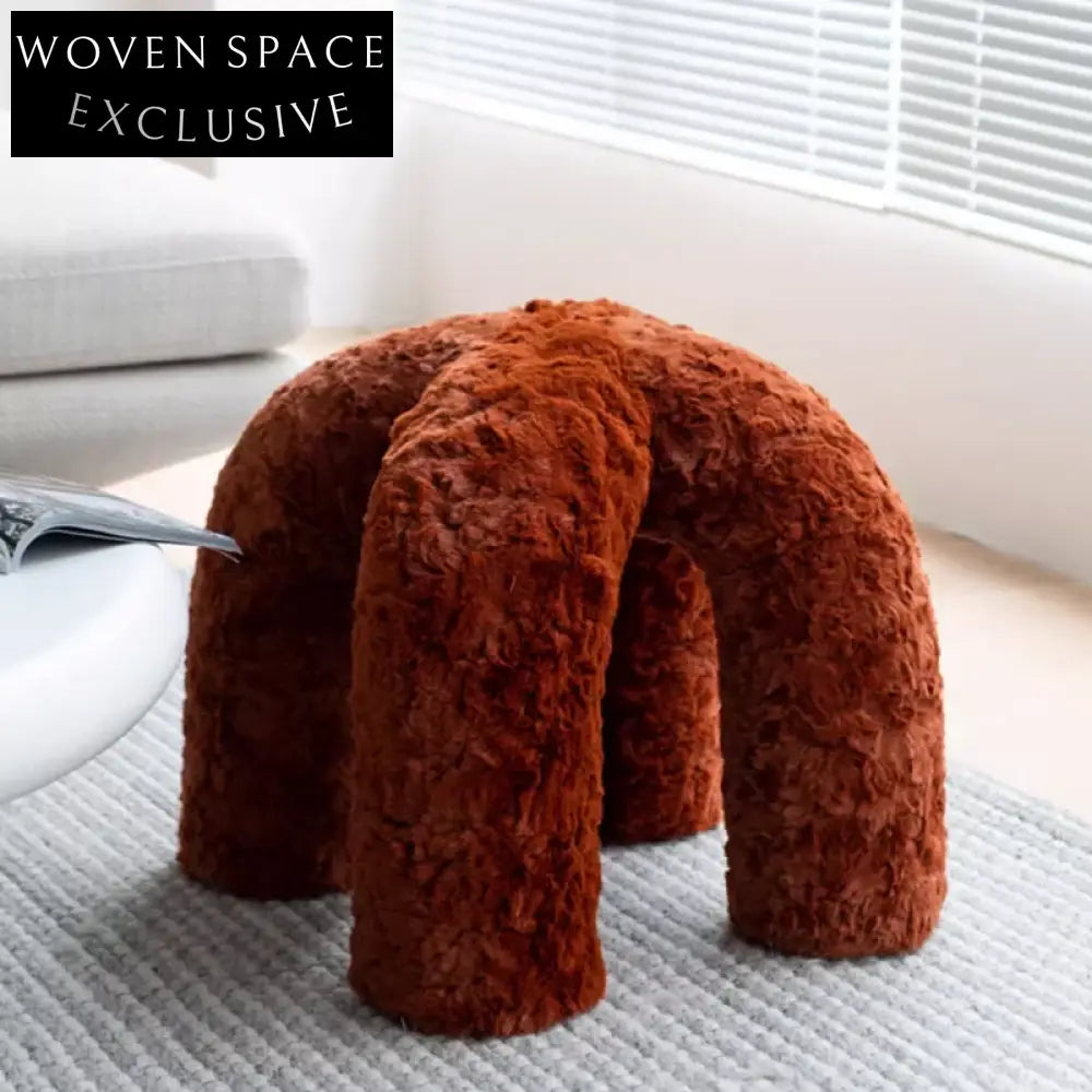Cozy Nordic Faux Rabbit Fur Round Ottoman Stool - Plush Seating Accent