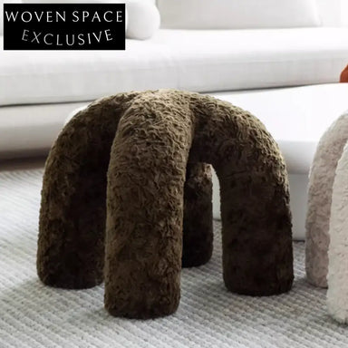 Cozy Nordic Faux Rabbit Fur Round Ottoman Stool - Plush Seating Accent