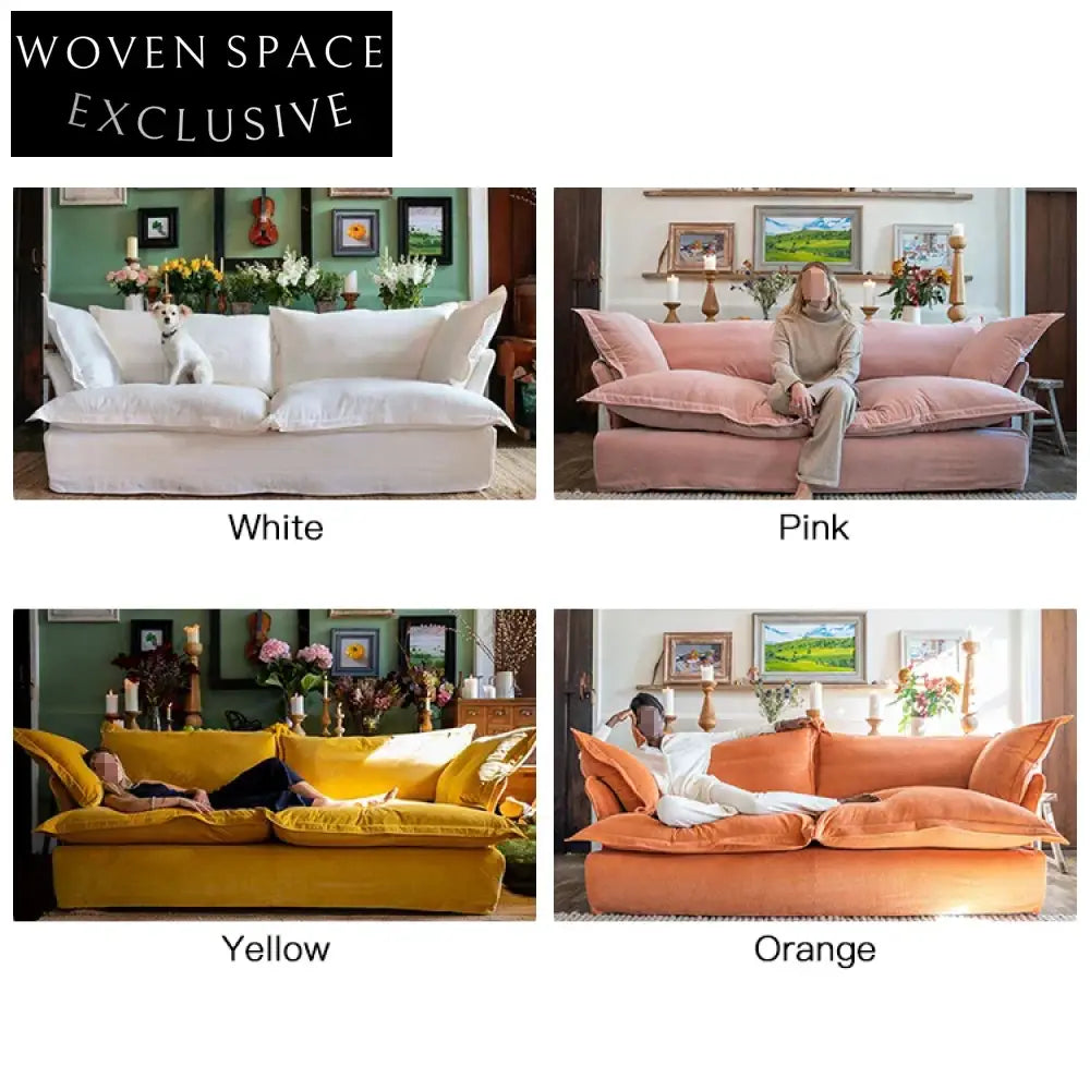 Cozy Nordic Feather-Filled Linen Fabric Solid Wood Living Room Sofa