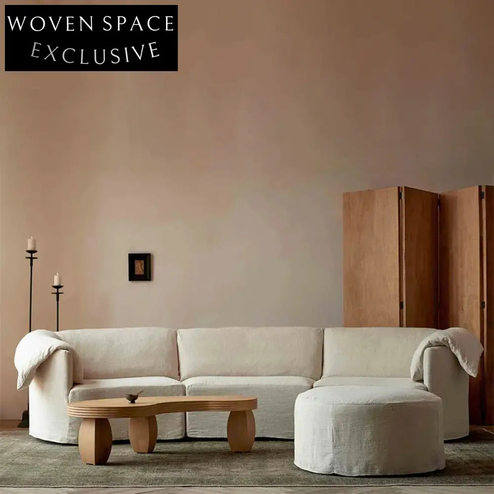 Cozy Nordic Linen Fabric Sectional Sofa Set with Solid Wood Frame