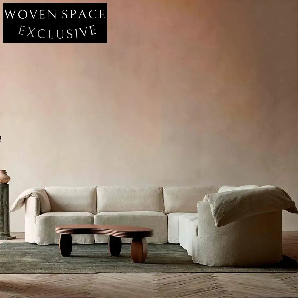 Cozy Nordic Linen Fabric Sectional Sofa Set with Solid Wood Frame