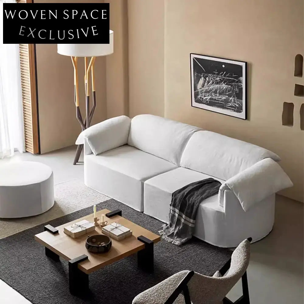 Cozy Nordic Linen Fabric Sectional Sofa Set with Solid Wood Frame