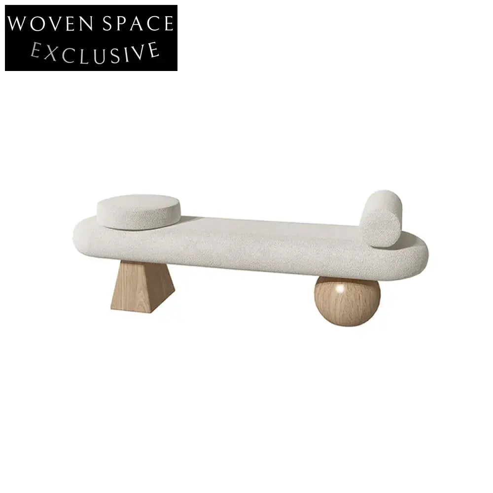 Cozy Nordic Oval Teddy Fabric Stool Bench with Modern Wooden Round Legs