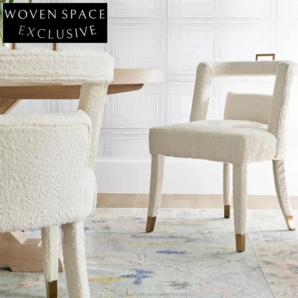 Cozy Nordic Teddy Fabric Lamb Wool High Back Accent Dining Chair