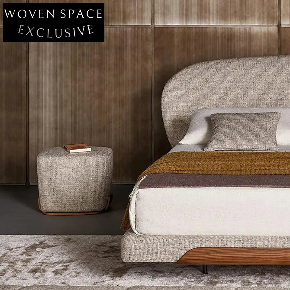 Cozy Rectangle Fabric Ottoman, Solid Wood Legs, Living Room Footrest, Gray