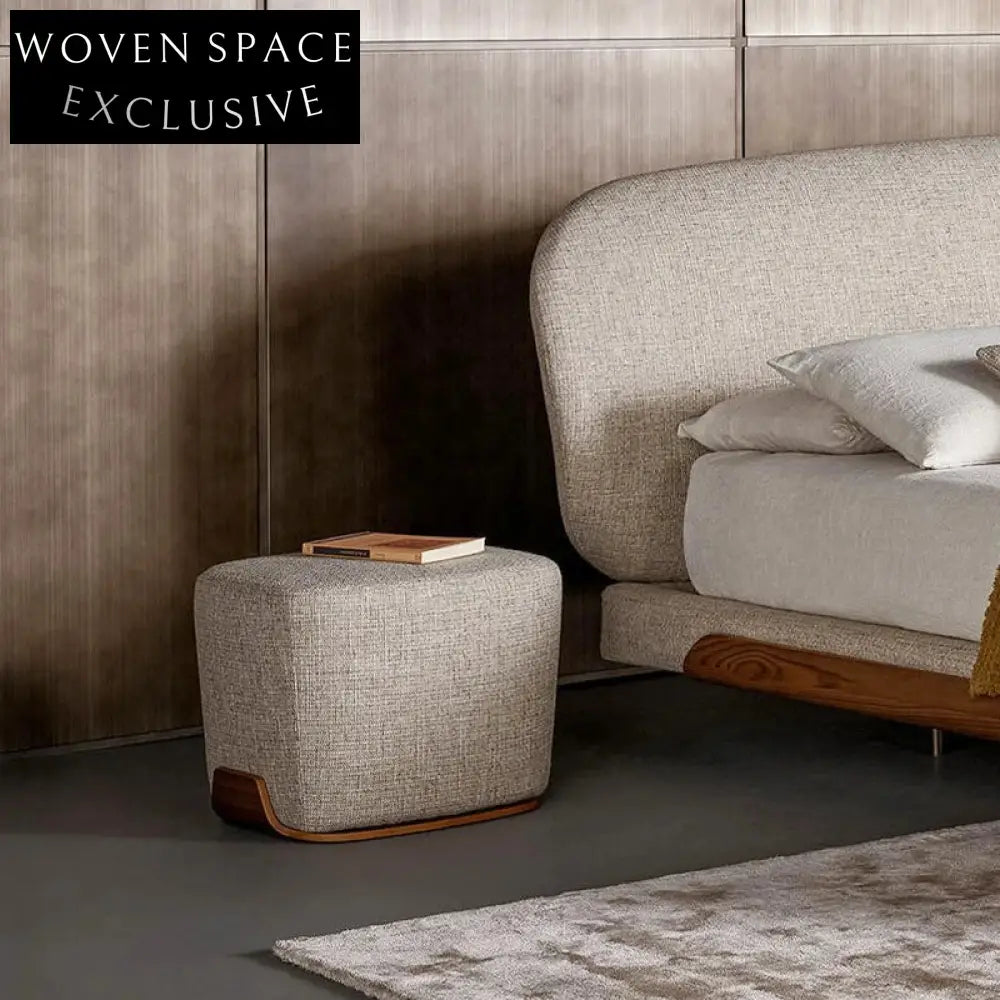 Cozy Rectangle Fabric Ottoman, Solid Wood Legs, Living Room Footrest, Gray