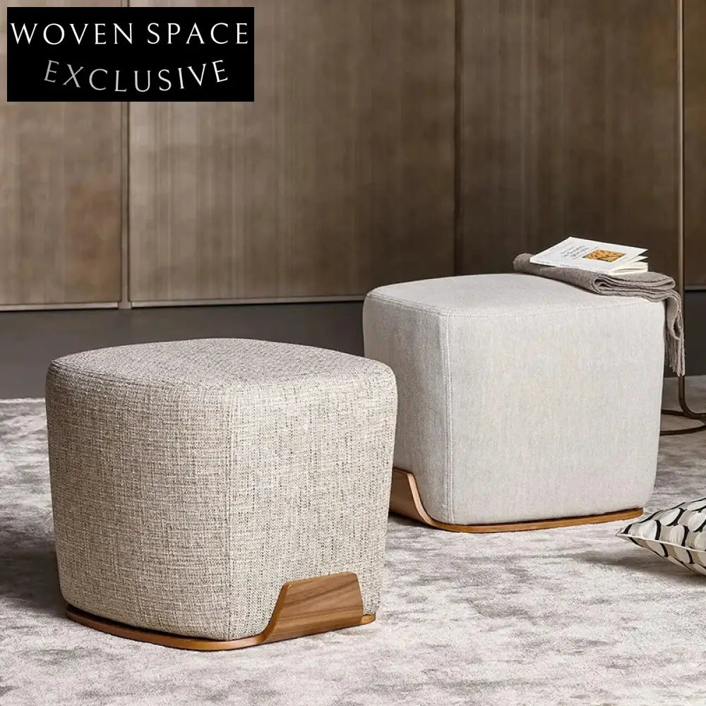 Cozy Rectangle Fabric Ottoman, Solid Wood Legs, Living Room Footrest, Gray