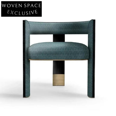 Cozy Retro Fabric Dining Chair with Solid Wood Armrests and Curved Back