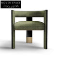 Cozy Retro Fabric Dining Chair with Solid Wood Armrests and Curved Back