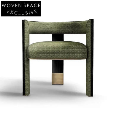 Cozy Retro Fabric Dining Chair with Solid Wood Armrests and Curved Back