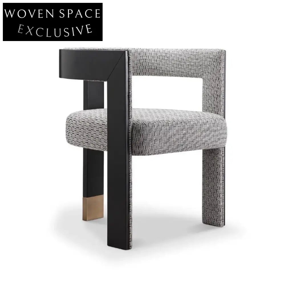 Cozy Retro Fabric Dining Chair with Solid Wood Armrests and Curved Back